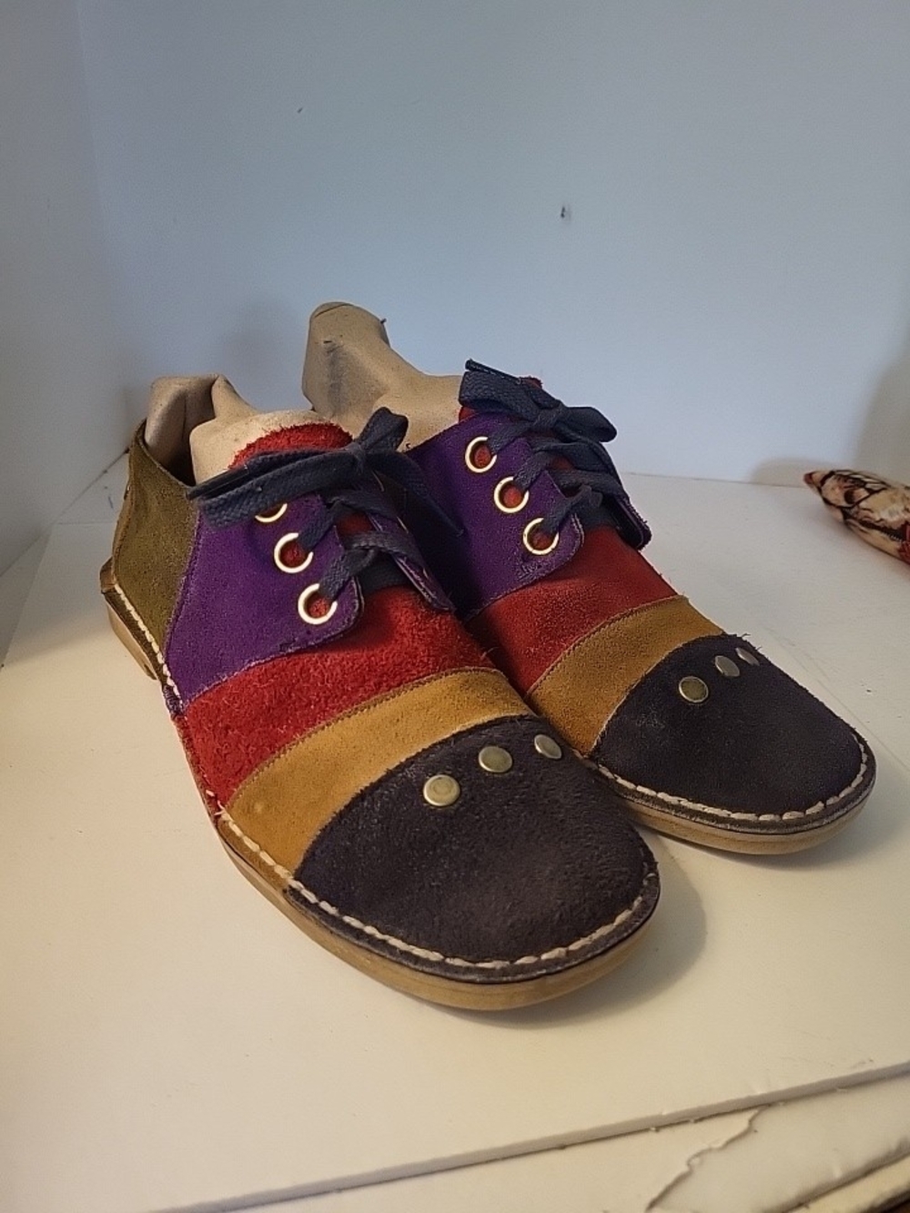 1970s Boho Patchwork Suede Women's Lace-Up Shoes Size8?